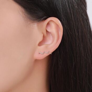 Zigzag Wave Crawler Earrings Sterling Silver, 10 of 11