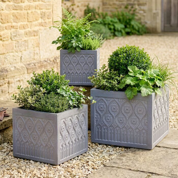 Set Of Three Siena Grey Embossed Planter, 2 of 5