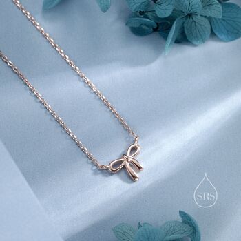 Extra Tiny Ribbon Bow Pendant Necklace In Sterling Silver, 6 of 12