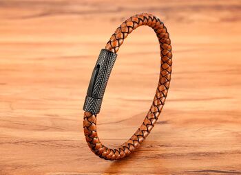 Braided Leather Plaited Bracelet Black Or Brown, 8 of 12