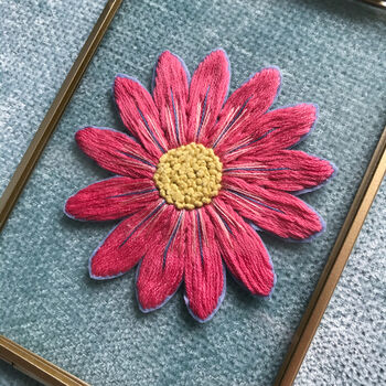 Flower Power Pink Daisy Embroidery Framed Artwork, 6 of 6
