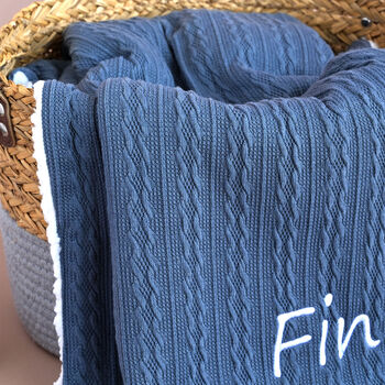 Personalised Knitted Grey Blue Baby Blanket, 3 of 8