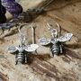 Sterling Silver Oxidised Dangly Bee Earrings, thumbnail 3 of 5
