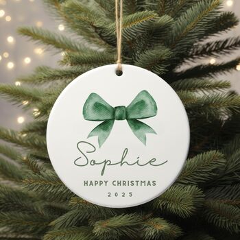 Custom Name Christmas Ornament Bauble Bow, 2 of 4