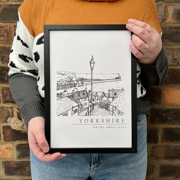 Whitby Abbey Steps Hand Illustrated Yorkshire Print, 3 of 8