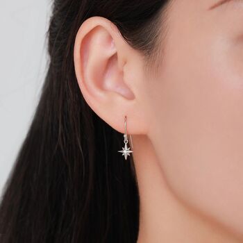 Sterling Silver Extra Tiny Starburst And Moon Dangle Drop Hook Earrings, 3 of 12