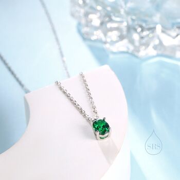 Sterling Silver Oval Cz Pendant Necklace, 3 of 12