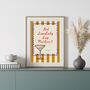 A4 Print, Did Somebody Say Martini? Mustard And Pink Stripe, Blue Border, thumbnail 2 of 5
