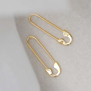 18k Gold Plated Brass Safety Pin Earrings, 2 of 5