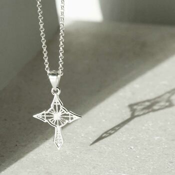 Sterling Silver Star Cross Pendant Necklace, 4 of 7