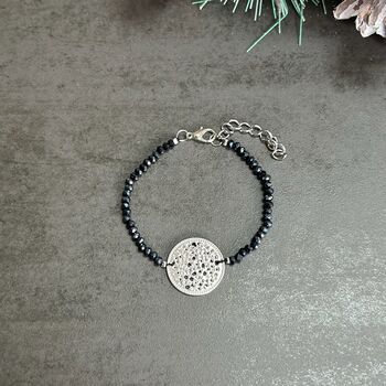 Silver Plated Filigree Disc And Navy Bead Bracelet, 2 of 6