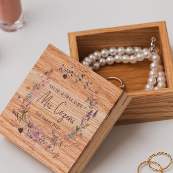 Personalised Wildflowers Solid Oak Wood Keepsake Trinket Box, 4 of 5