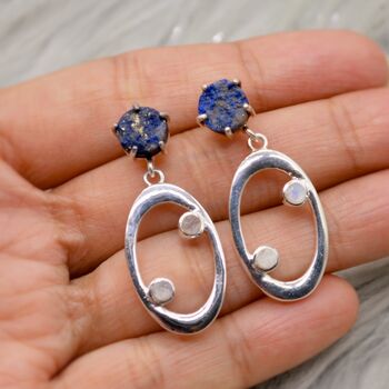 Lapis Lazuli, Moonstone Silver Earrings, 7 of 9