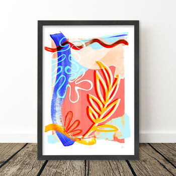 Abstract Blue And Orange Leaf Shape Art Print, 10 of 11