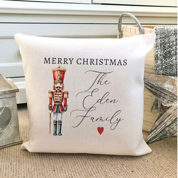 Personalised Christmas Red Nutcracker Cushion, 2 of 3
