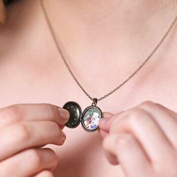 Personalised Antiqued Crystal Star Oval Locket Necklace, 2 of 7