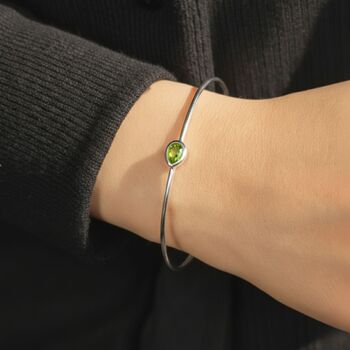 Minimalist Peridot August Birthstone Silver Bangle, 2 of 5
