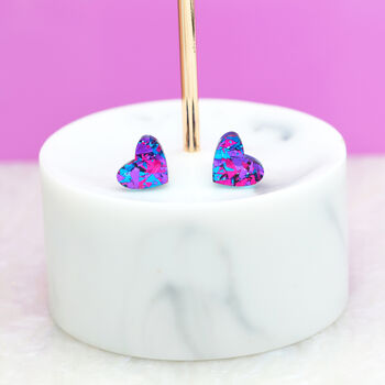 Purple Festival Confetti Love Heart Earrings Studs, 2 of 6