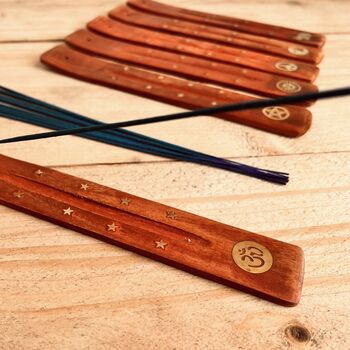 Wooden Incense Stick Holder Brass Design Ash Catcher, 7 of 12