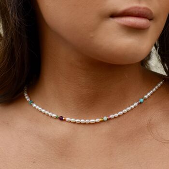 Freshwater Pearl Necklace With Gemstone Beads, 2 of 8