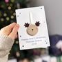 Personalised First Christmas Reindeer Decoration Card, thumbnail 1 of 7