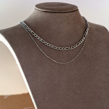 Waterproof Layered Chain Necklace In Silver, 3 of 4