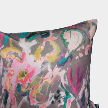 Abstract Floral Velvet Cushion, Grey, 3 of 4