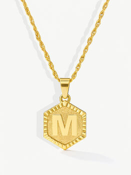 Textured Initial Coin Necklace With Rope Chain, 7 of 11