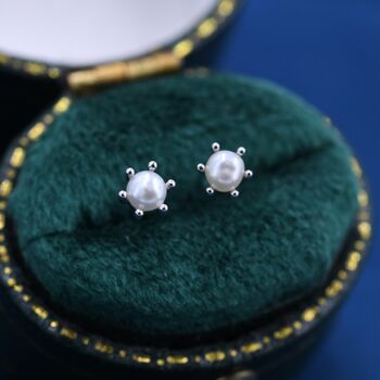 Tiny Genuine Pearl Stud Earrings In Sterling Silver, 4 of 12