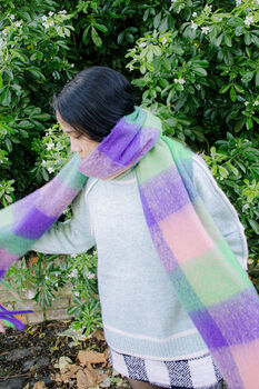 Purple Green Pink Plaid Warm Wrap Scarf, 2 of 7