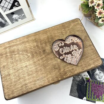 Personalised Heart Name Wooden Memory Box, 11 of 12