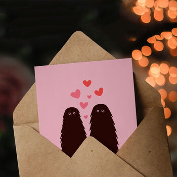 Same Kind Of Strange Cute Bigfoot Couple Illustration Valentine's Card, 3 of 6