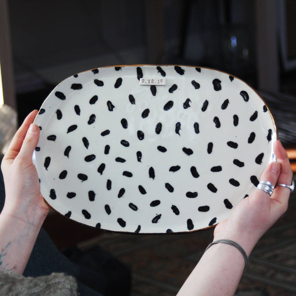 Personalised Polka Dot Ceramic Oval Platter, 1 of 3