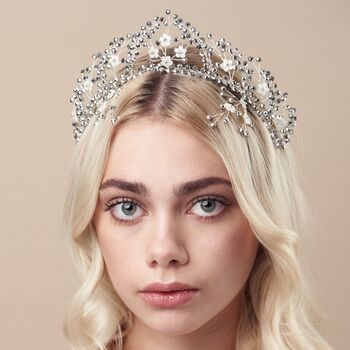 Wedding Tiara With Ivory Crystals And Flowers Coraline, 8 of 11