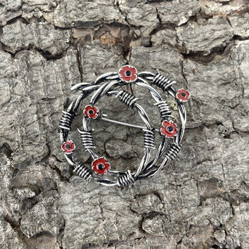 Poppy Red Flower Barbed Wire Remembrance Brooch, 2 of 5