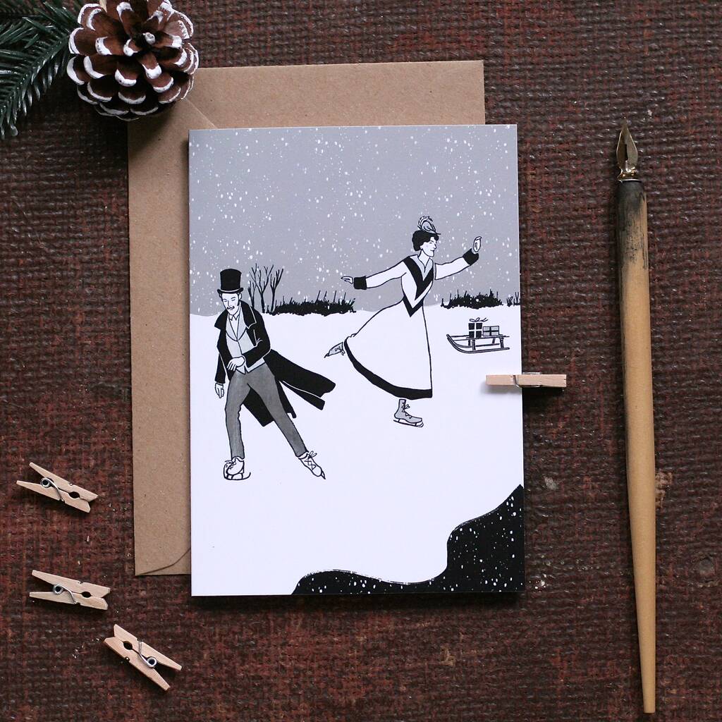 Victorian Christmas Card Ice Skaters By Laura Crow | notonthehighstreet.com