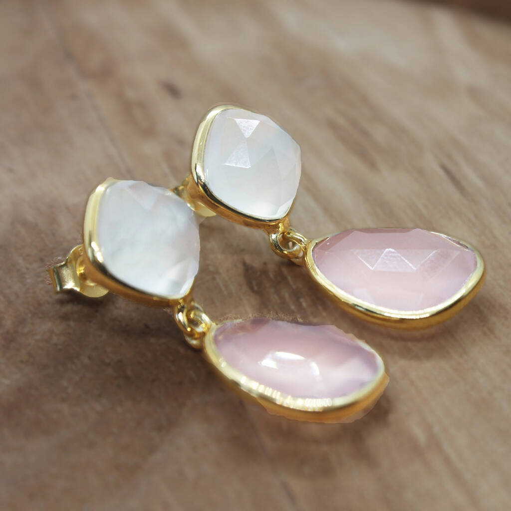 Gold Vermeil Plated Pink And White Chalcedony Earrings, 1 of 3