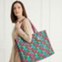 Serendipity Cotton Quilted Tote Bag Turquoise Blossom, thumbnail 1 of 4