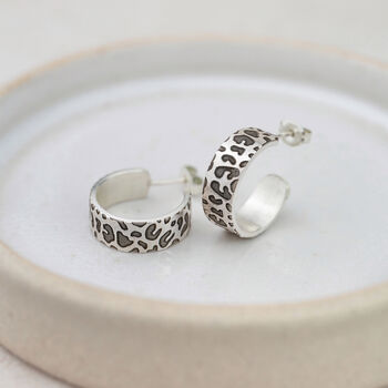 Sterling Silver Textured Hoops Leopard Print, 2 of 3