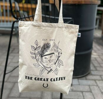 The Great Catsby Literary Cat Organic Cotton Tote Bag, 3 of 4