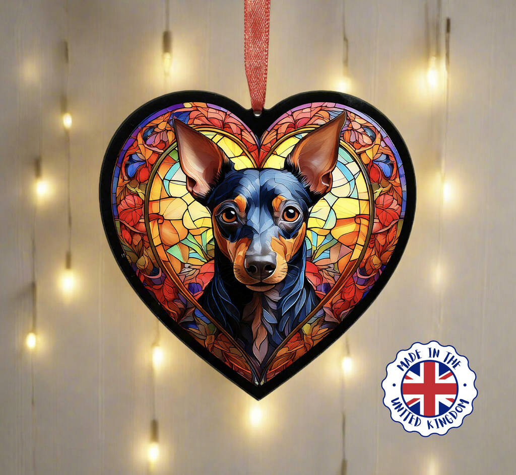 Miniature Pinscher Stained Glass Effect Heart Suncatcher, 1 of 5