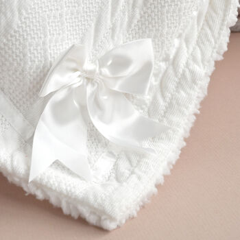 Personalised White Knitted Blanket With Bow, 7 of 8