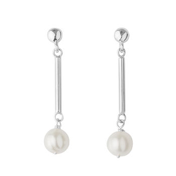 Sterling Silver Drop Earrings With Pearl, 3 of 4