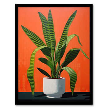 Striking Snake Plant Bright Orange Green Wall Art Print, 5 of 6