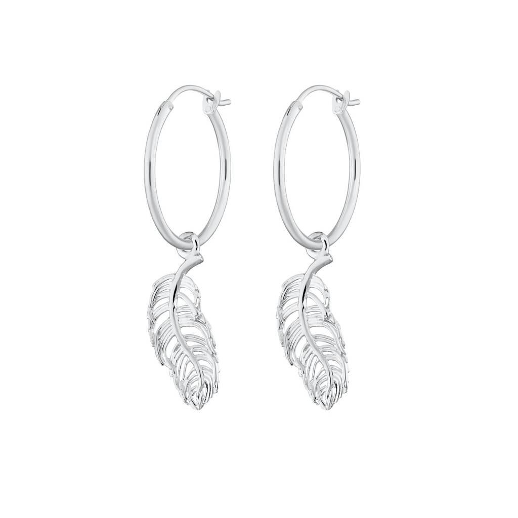 Feather Charm Hoop Earrings By Lily Charmed | notonthehighstreet.com