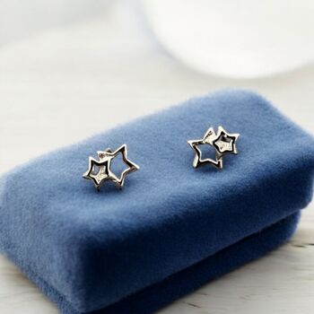 Sterling Silver Linked Stars Stud Earrings, 2 of 9