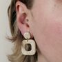 Eco Friendly Square Leaf Clay And Gold Drop Earrings, thumbnail 5 of 5