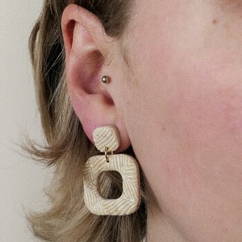 Eco Friendly Square Leaf Clay And Gold Drop Earrings, 5 of 5