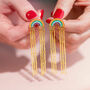 Boho Rainbow Earrings With Long Chain Drops, thumbnail 1 of 7