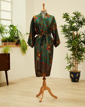 Emerald Silk Blend Kimono Dressing Gown, 4 of 5
